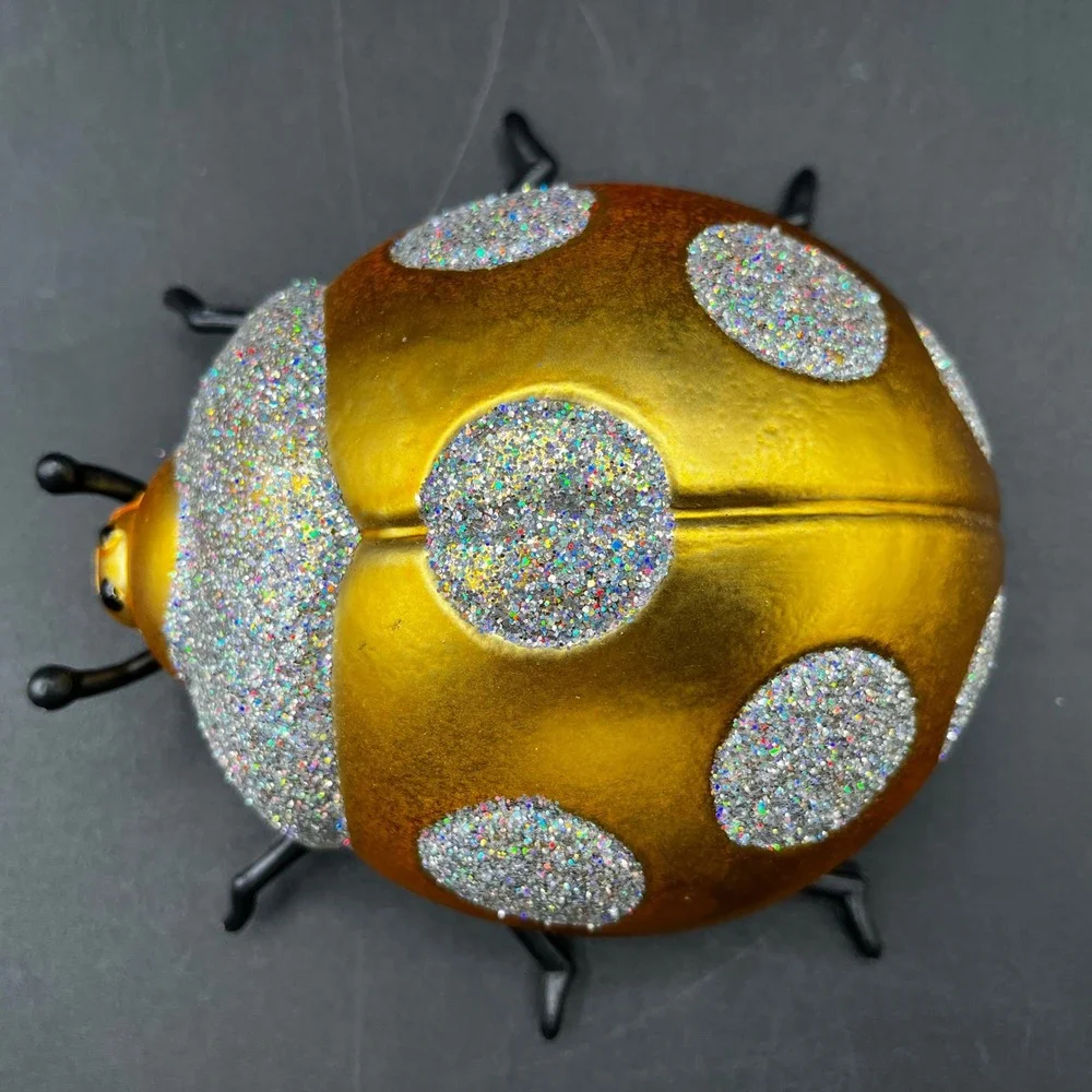 Gold Glitter Insect Ornament Set Dragonfly Ladybug Clip Holiday Decor 2pc Taiwan